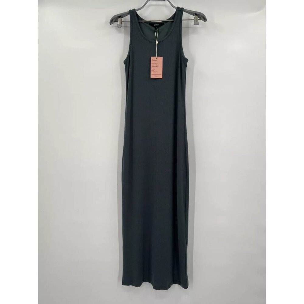 Quince Dark Olive Tencel Rib Knit Midi Dress sz S NWT Sleeveless Mid-Length
